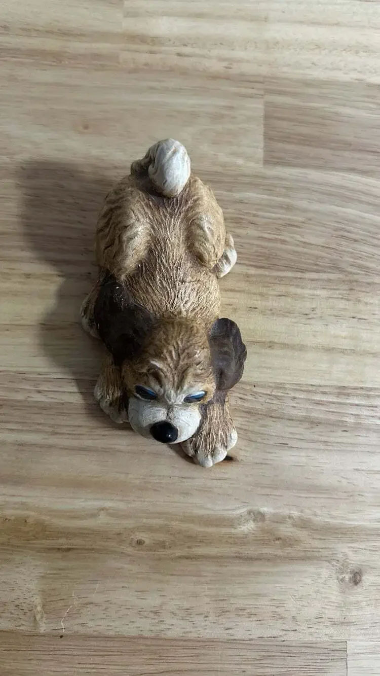 Vintage Tinker Ware Hand Painted Woodlander Dog Figurine Lying Down Porcelain